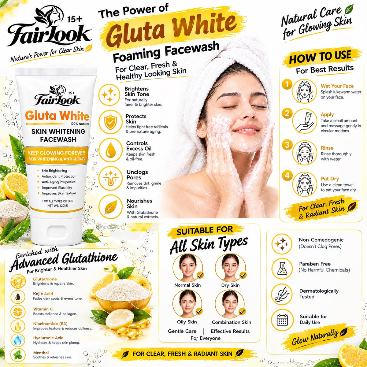 FairLook Gluta White Face Wash-120ml