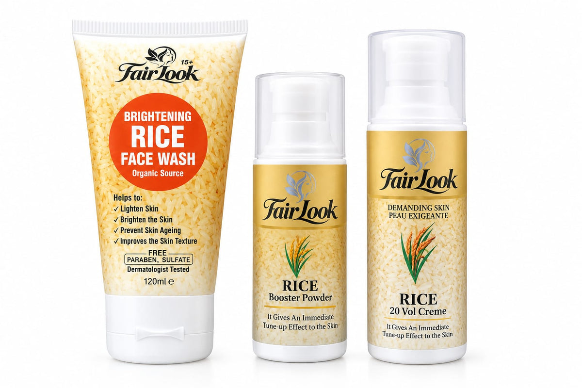 FairLook Rice set with 120 ml Brightening Rice Face Wash, Rice Booster Powder and Rice 20 Vol Creme