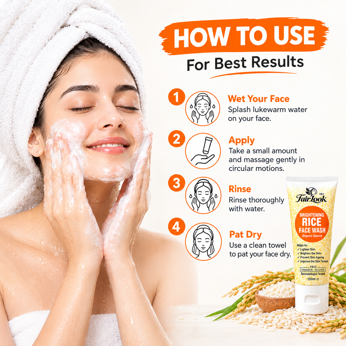 How to use FairLook Rice Face Wash