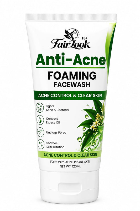 FairLook Anti-Acne Foaming Face Wash 120ml tube on a white background