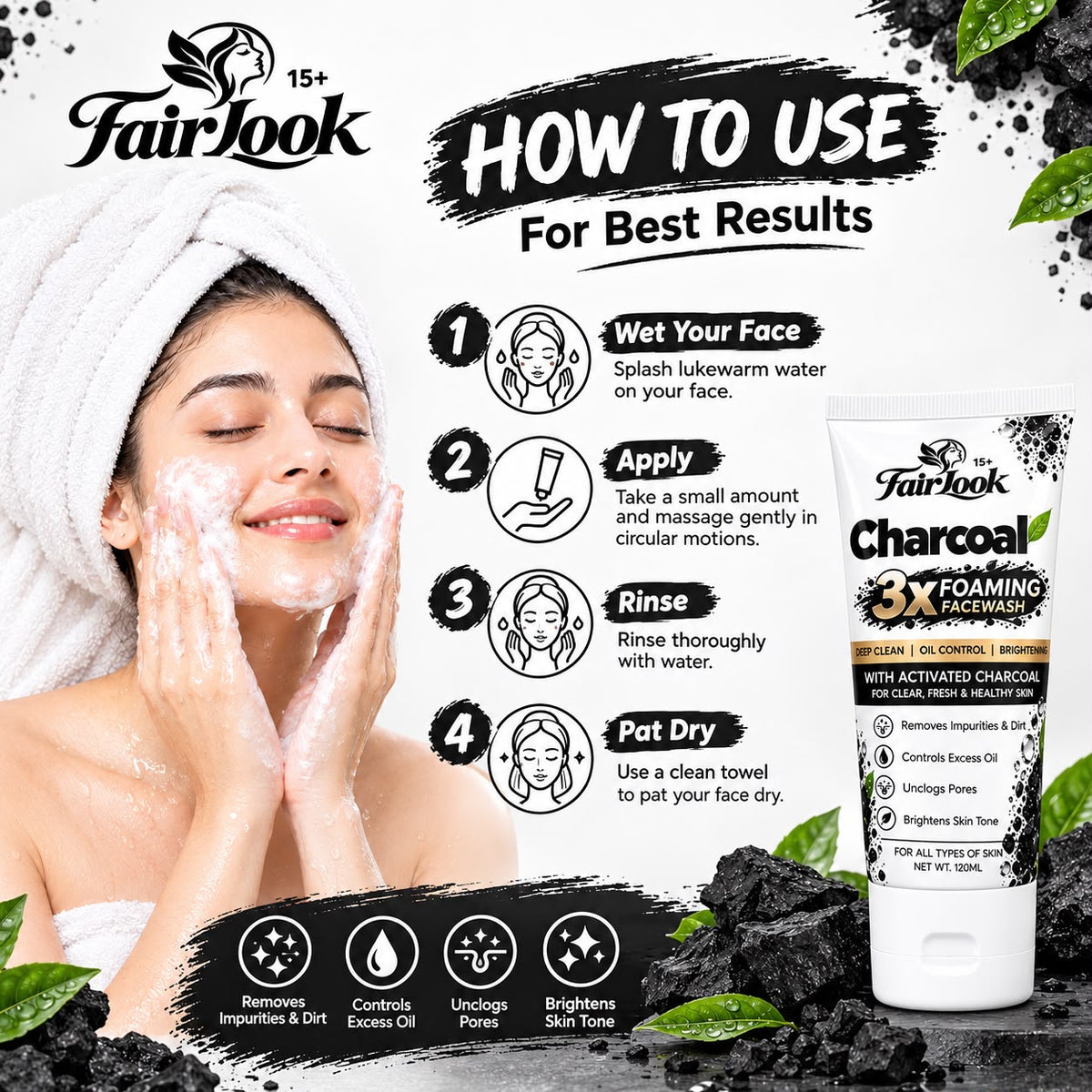 FairLook Charcoal 3X Foaming Face Wash – 120ml