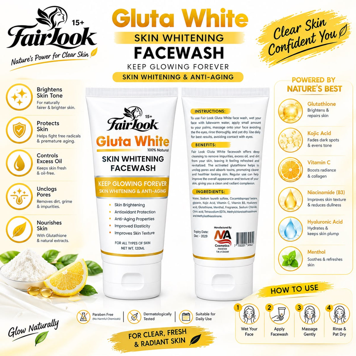 FairLook Gluta White Face Wash-120ml